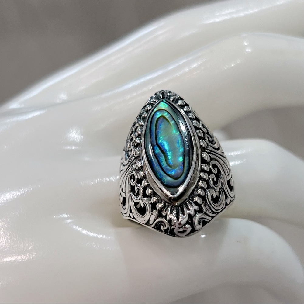 Abalone Shell Sterling Silver Large Statement Rin… - image 6